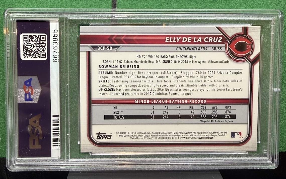 2022 Bowman Sapphire Edition - Chrome Prospects Elly De La Cruz PSA 10🔥🔥🔥 view 2