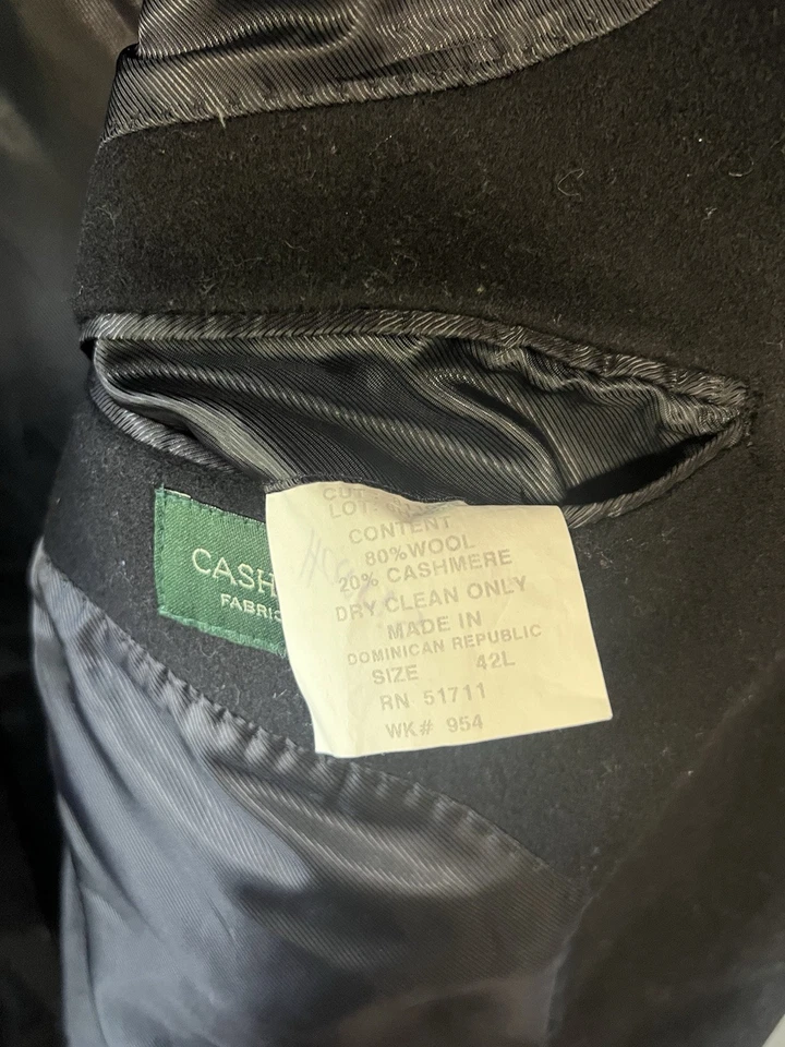 Lauren Ralph Lauren Men’s Wool Cashmere Overcoat Peacoat 42L Black Lined Jacket - Image 3 of 4