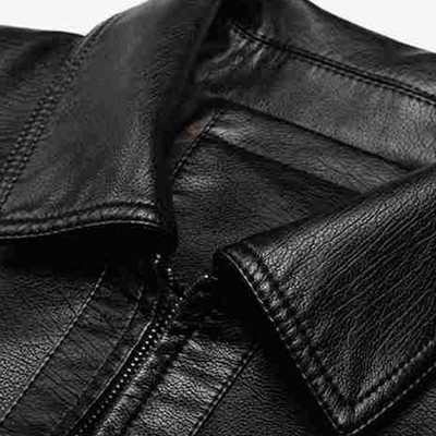 Warme Herren Lederjacke mit dickem Fleecefutter Einfarbig Casual Style