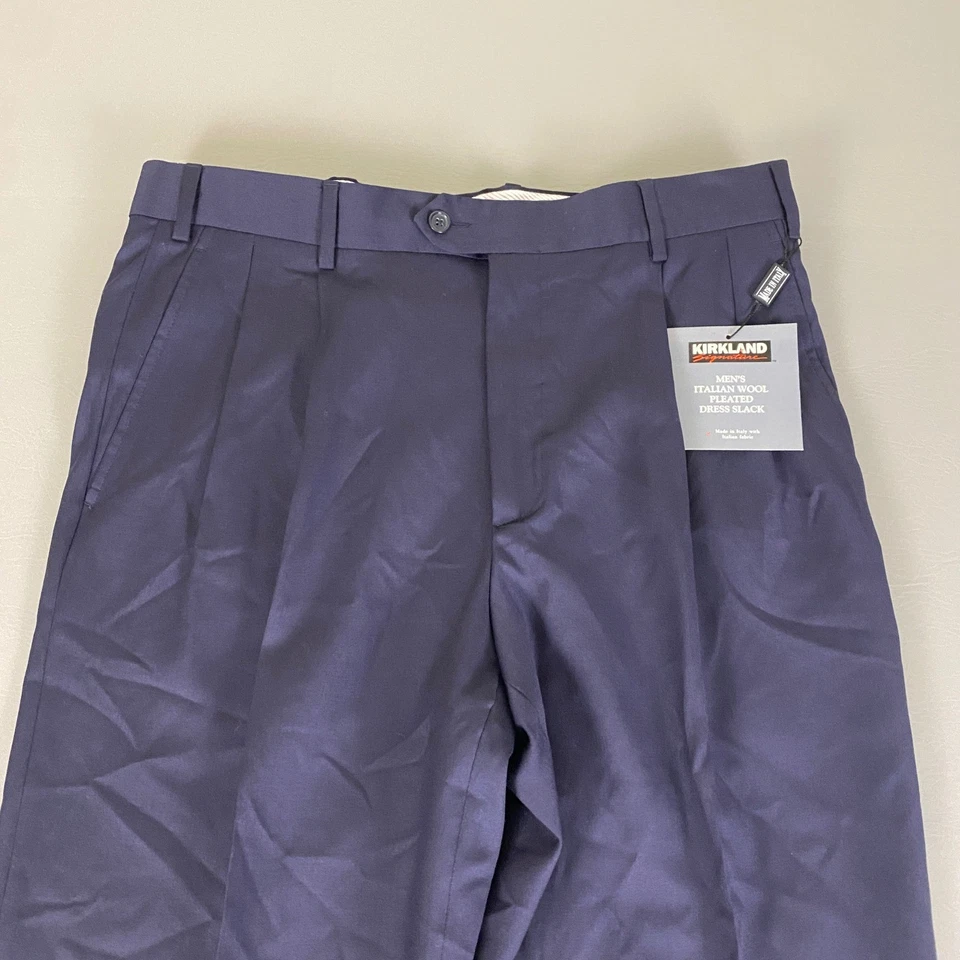 Pantalones de vestir Kirkland Signature para hombre 36x32 azul marino lana italiana pantalones plisados nuevos con etiquetas Foto 2 de 4