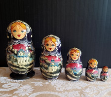 Vintage Hand Painted Russian Matryoshka 5 Piece 6” Nesting Dolls 1997