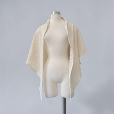 Vintage Off White Crochet Fringe Shawl Wrap Throw Bolero Small Lace