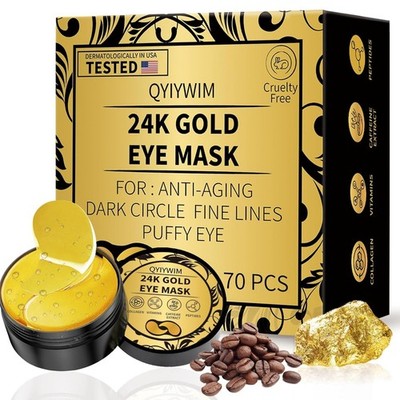 Under Eye Patches 70PCS 24K Gold Eye Masks for Dark Circles Puffiness Eye Gel Pa