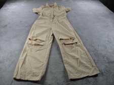 Fabletics Jumpsuit Womens Large Beige Nylon Short Sleeve Zip Front Waist Tie