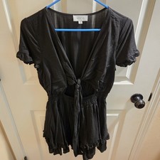 Mable Womens Black Dress Boho Style Euro Summer Cinched Waist Tiered Ruffle Med