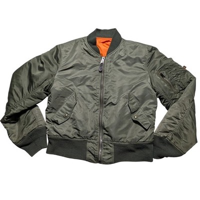 Alpha Industries MA-1 Bomber Flight Jacket Nylon Green Orange Reversible Small