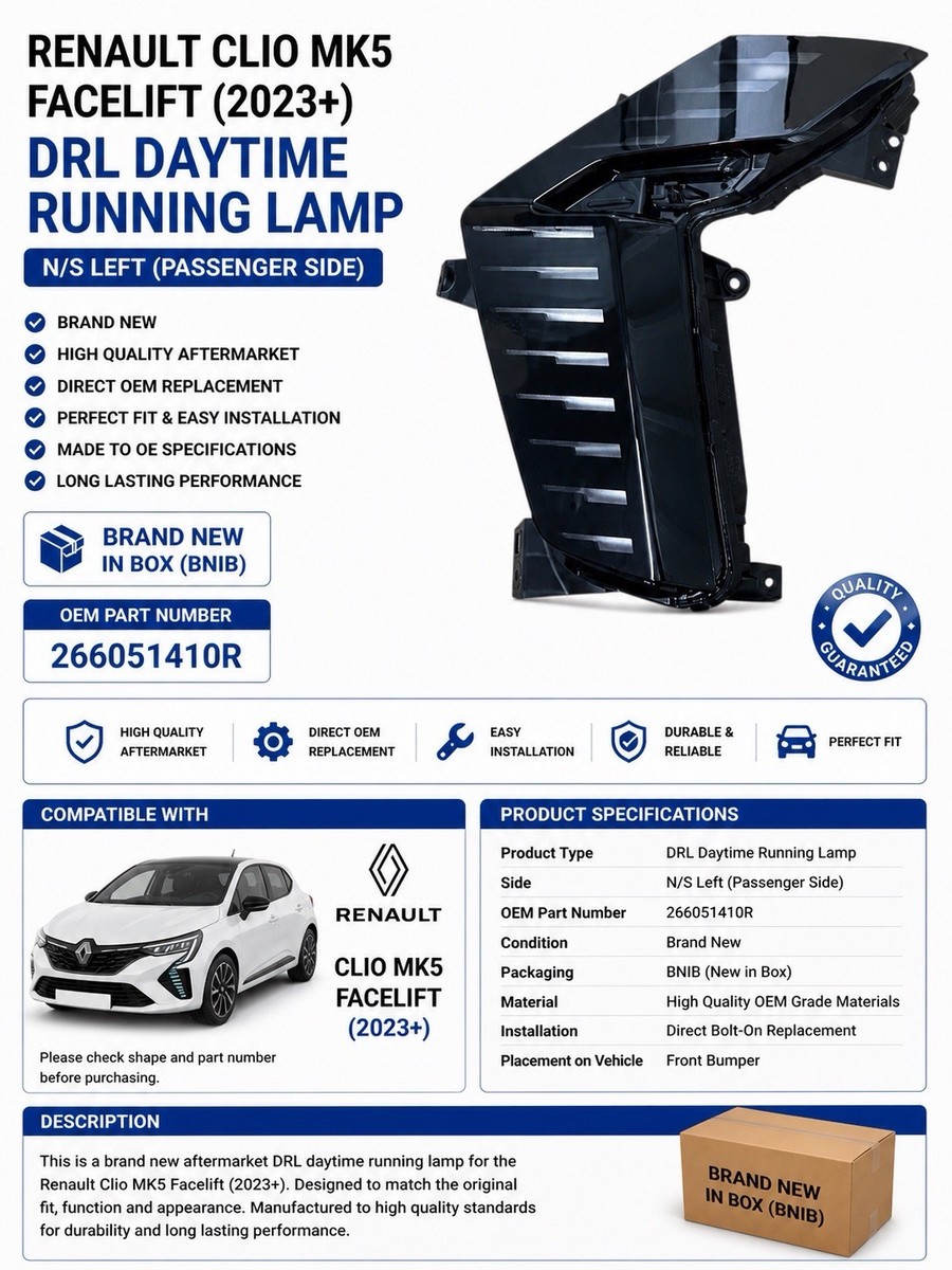 NEW BNIB RENAULT CLIO MK5 FACELIFT DRL DAYTIME RUNNING LAMP N&frasl;S