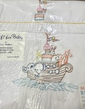 Vintage Sam Hedaya Embroidered Crib Sheet With Matching Pillowcase Noah  s Ark