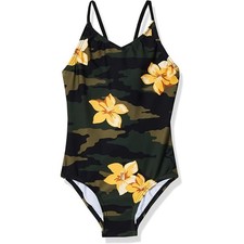 Kanu Surf Girl's 10 Army Green Hurricane Beach Sport One Piece Swimsuit A16-3