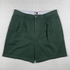 Tommy Hilfiger Pleated Chino Shorts Mens 40 Green Cotton Twill Preppy Casual