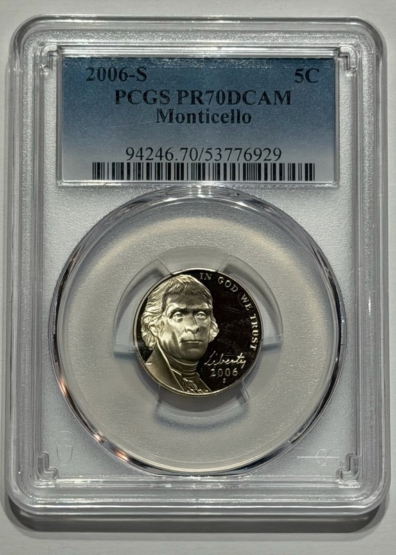 2006-S 5C Return To Monticello Jefferson Nickel PCGS PR70DCAM Proof Deep Cameo