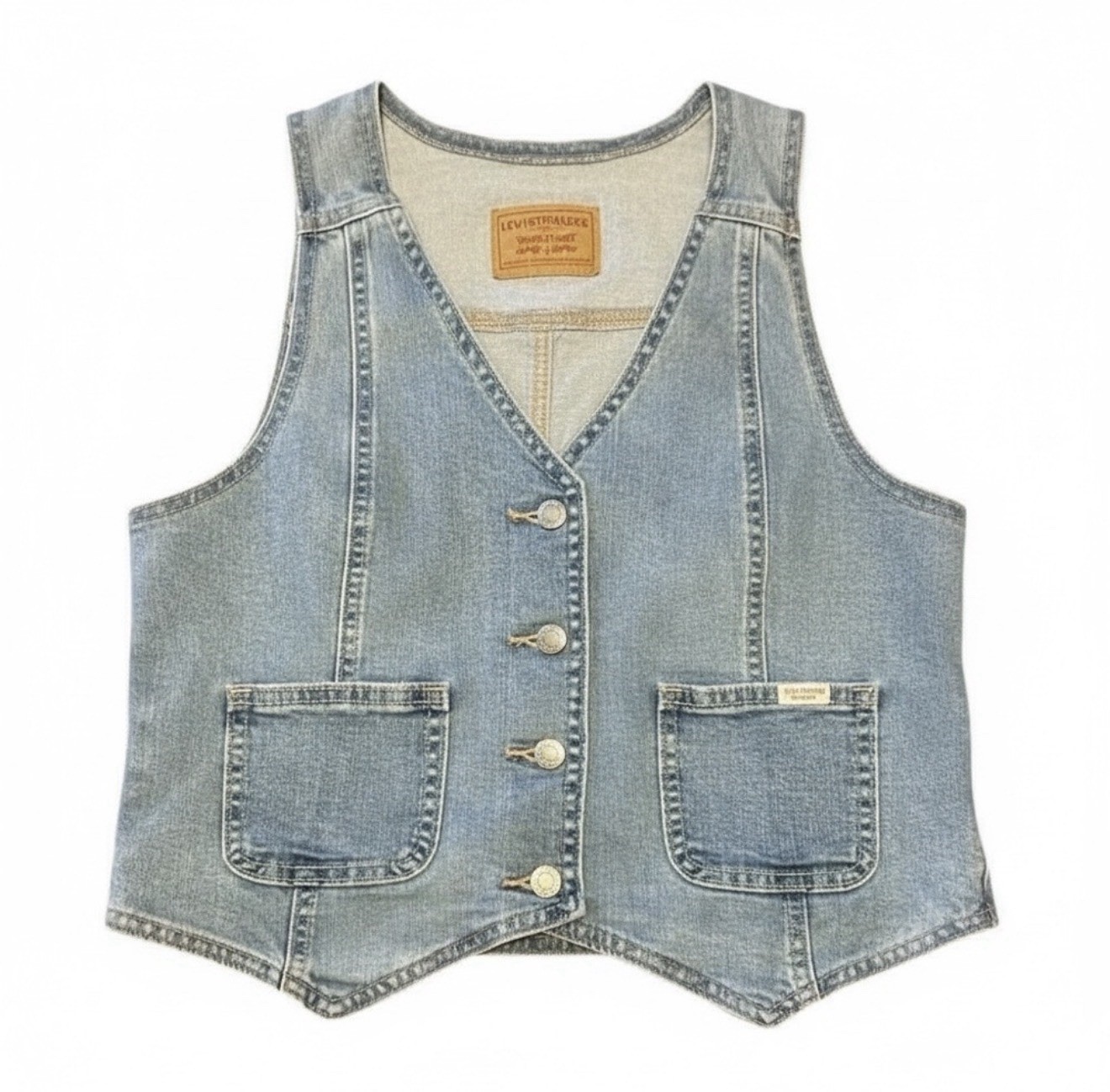 Levi's Blue Button Basic Vest Pockets Women's Sle… - image 1