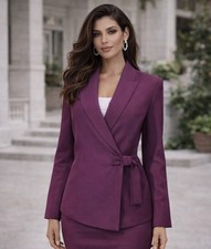 Le Suit Suit Jacket Blazer 18 Purple Berry Side Tie Poly NEW