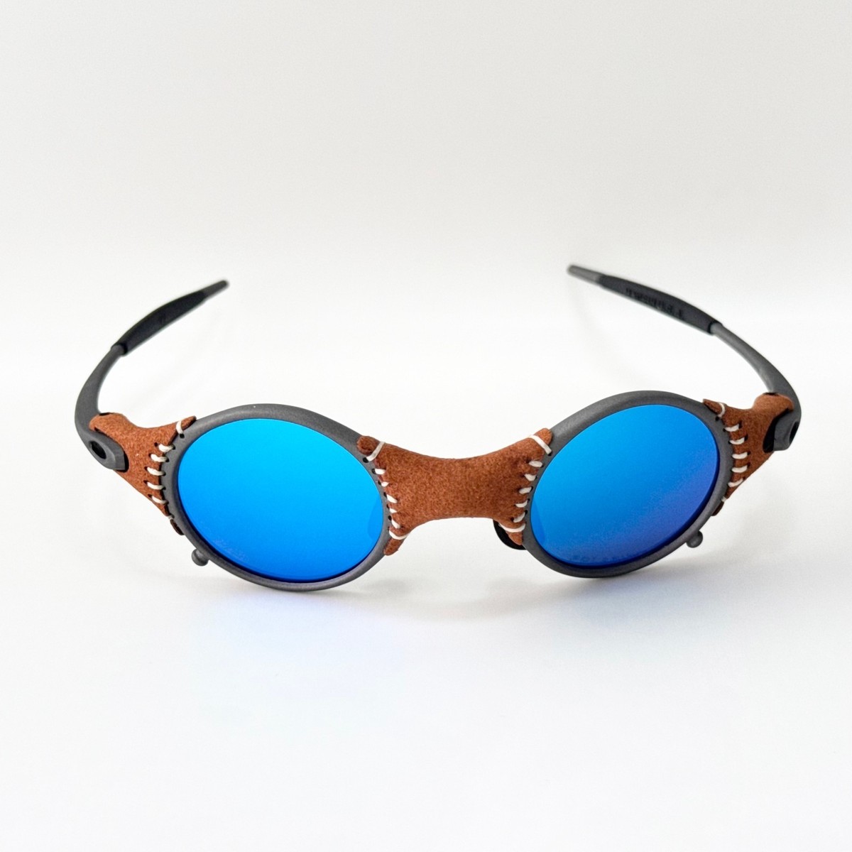Oakley X-Metal Mars Leather Sunglasses Gray Frame Blue Polarized