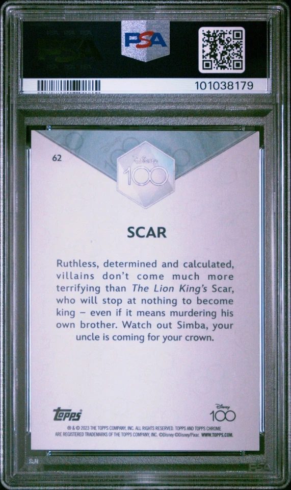 2023 Topps Chrome Disney100 #62 Scar Pink Refractor /399 PSA 10 - Image 2 of 2
