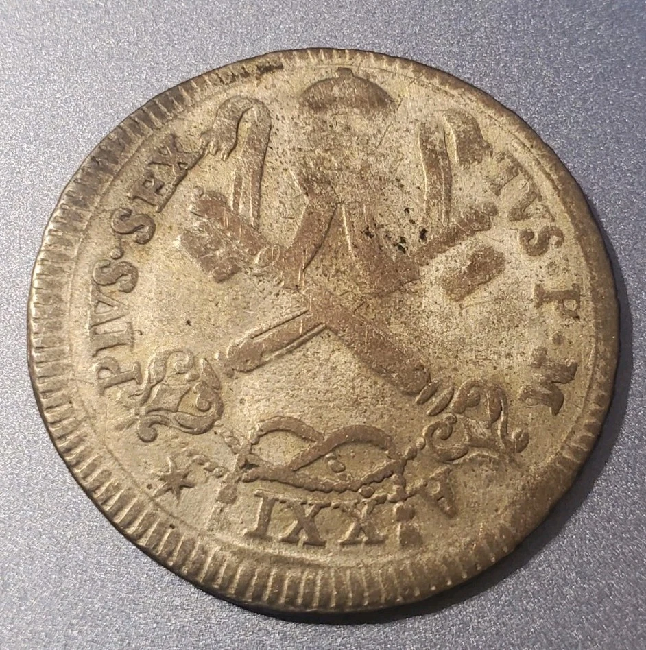 1795 Italian States Papal 4 Baiocchi Billon Coin VF  - Image 2 of 4
