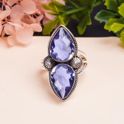 Vivid Blue Iolite Ring in 925 Sterling Silver, Handmade Elegant Jewelry For Her