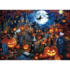 Halloween Puzzles for Adults 1000 Pieces Horror House Night Ghost Skeleton