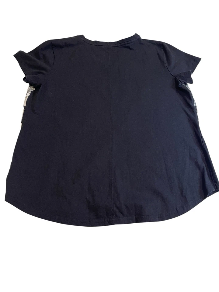 Camiseta Tek Gear Top Mujer Abstracta Floral Manga Corta Negra/Blanca XL Foto 2 de 4