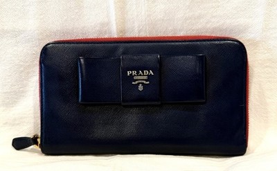 Alluring Prada Saffiano Fiocco Leather Long Wallet In Bluette