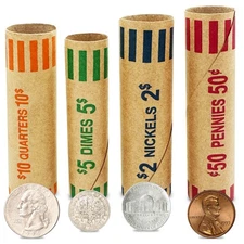 PM Company 128 Pcs Preformed Coin Wrappers Rolls — Assorted Heavy Duty Rol