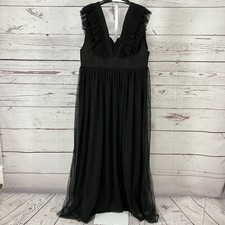 Lulus Tulle Midi Dress Black Plus Size XXL V Neck Ruffle Strap Sleeveless Formal