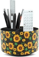 Round Leather Art Supply Organizer, Remote Control Holder, 360