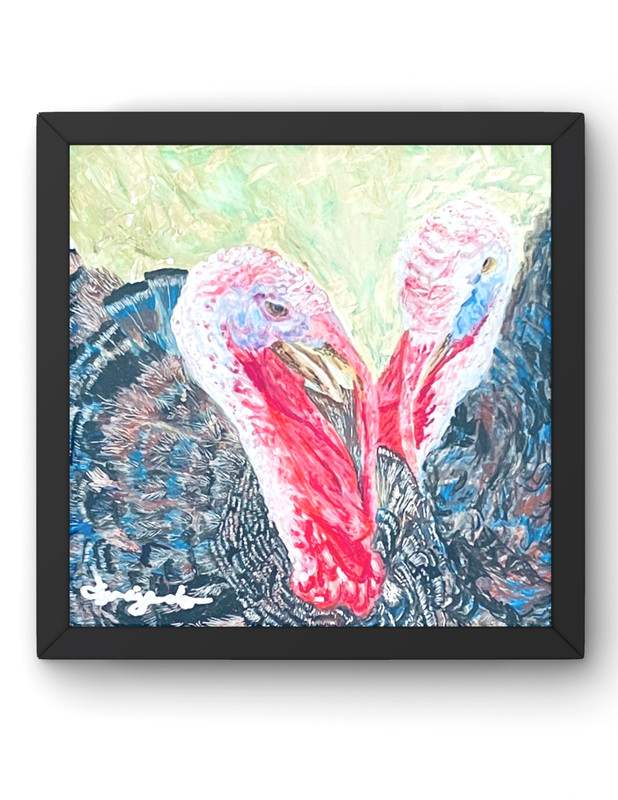 Guajardo Original Art: Turkey Trot: 6X6: Expressionism Signed Wood Panel