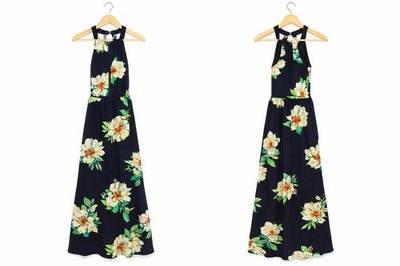 #ad NWT Women’s Navy Floral Maxi Dress Halter Neck Boho Resort Beach $18.99