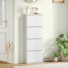 HOMCOM Schuhschrank mit 4 Klappen Schuhkipper Schmal für 8 Paar Metall Weiß