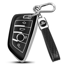 BMW Key Fob Cover with Leather Keychain, Soft TPU Case for Series 1-7, X1-X7