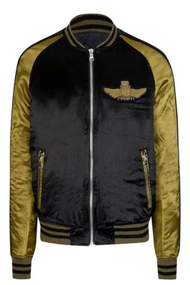Balmain Satin Badge Varsity Bomber Jacket Black Gold Made in Japan