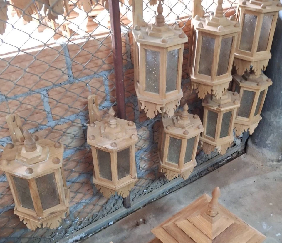 Винтажный тиковый деревянный настенный бра фонарь и тайский узор стекло тайский декор Lanna - Изображение 4 из 4