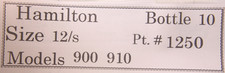 Hamilton Balance Staffs- Model 900 910 Part  1250 size 12/s