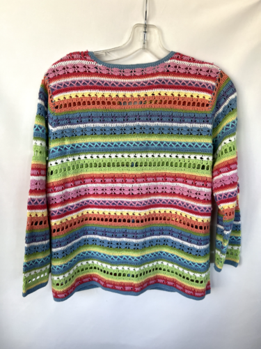 Marisa Christina 70er Jahre gehäkelter Knopf vorne Strickjacke 3/4-Ärmel Pastellpullover L - Bild 2 von 8