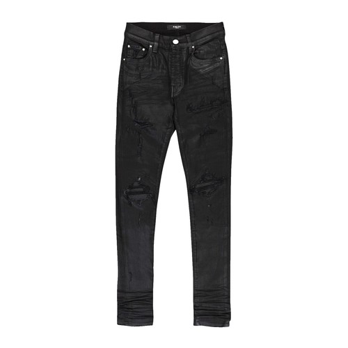MNML Mens Black Stretch Skinny Jeans Red Side Stripes Raw Hem