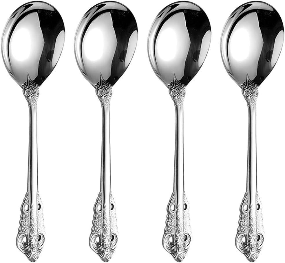 Gorgeous round Soup Spoons,18/10 Stainless Steel Fine Embossed Texture Soup Spoo