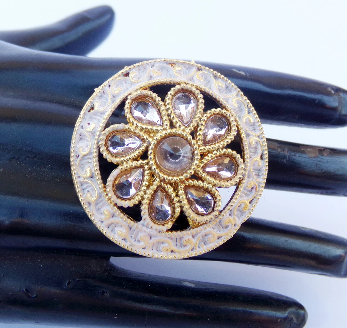 Indian Ethnic Kundan Ring Gold Plated Finger Big Ring Bidal Fashion Jewelry cg8