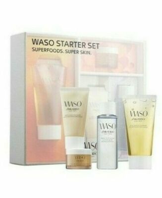 SHISEIDO WASO SET w/Jelly Lotion,Mega-Hydrating Cream,Cleanser,Cushy Polisher