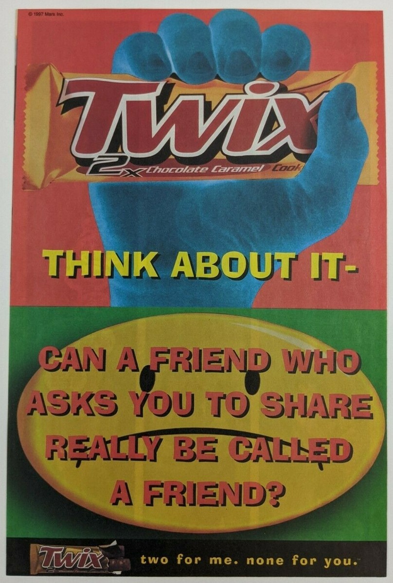 Twix Candy Bar Print Ad Poster Art PROMO Official Two For Me None