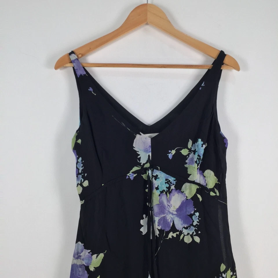 Vestido informal de esquina para mujer talla 8 ajuste acampanado negro floral sin mangas cuello en V 026609 Foto 2 de 4