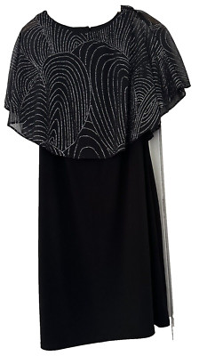 Eliza J.  SCHWARZ GLITZER OVERLAY STRETCHIG JERSEY GEFÜTTERT PARTYKLEID. Größe 12