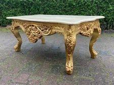Table Italian Baroque Rococo Gold Leaf Marble Top Vintage Coffee Centerpiece