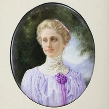 KPM Hand Painted Portrait Woman in Dress on Porcelain Plaque Framed c1900