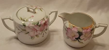 Noritake Azalea Creamer & Matching Nippon Sugar w/Lid Hand Painted Pink Flower