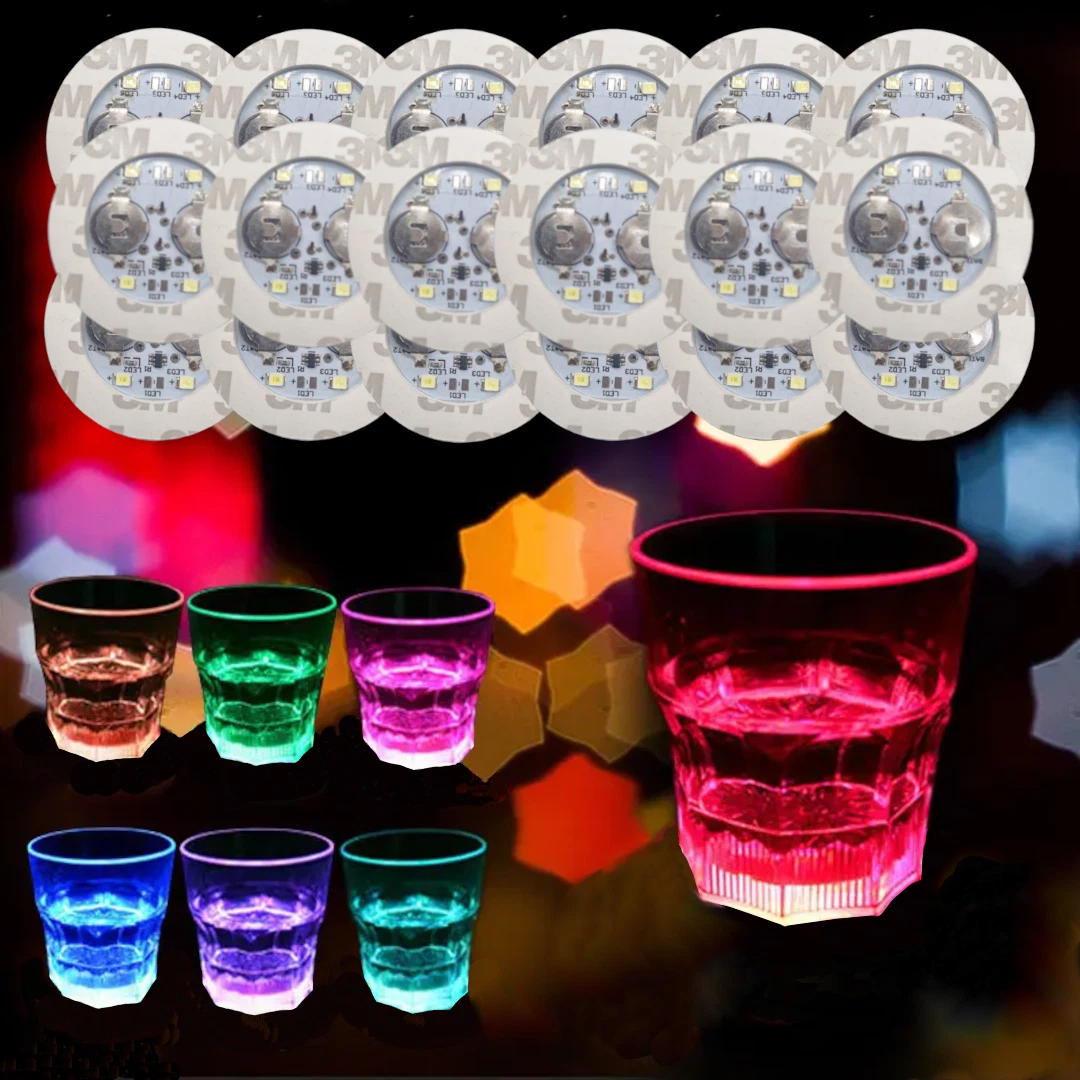 LED Coasters | Colour Changing | Stick On | Drinks Mat, Light Up Bottle | 18Pack