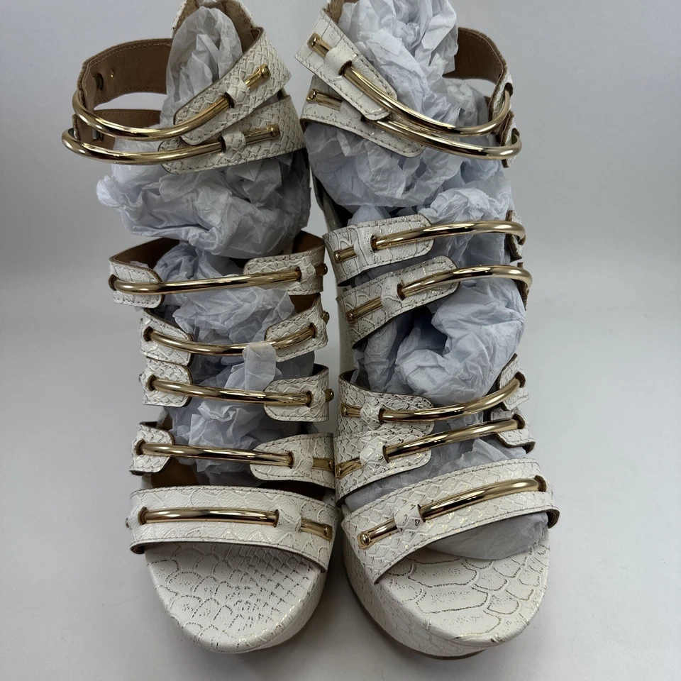 Paprika White Snake Skin High Heels Wedge Straps Size 9 Gluten-S New In Box NIB - Image 4 of 4
