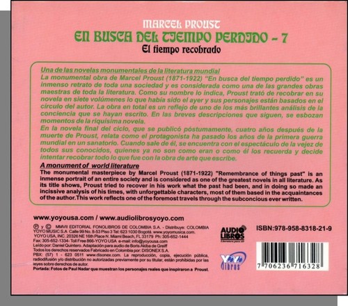 Marcel Proust: En Busca Del Tiempo Perdido #7- New Audio Book in Spanish 3 CDs! - Picture 2 of 2