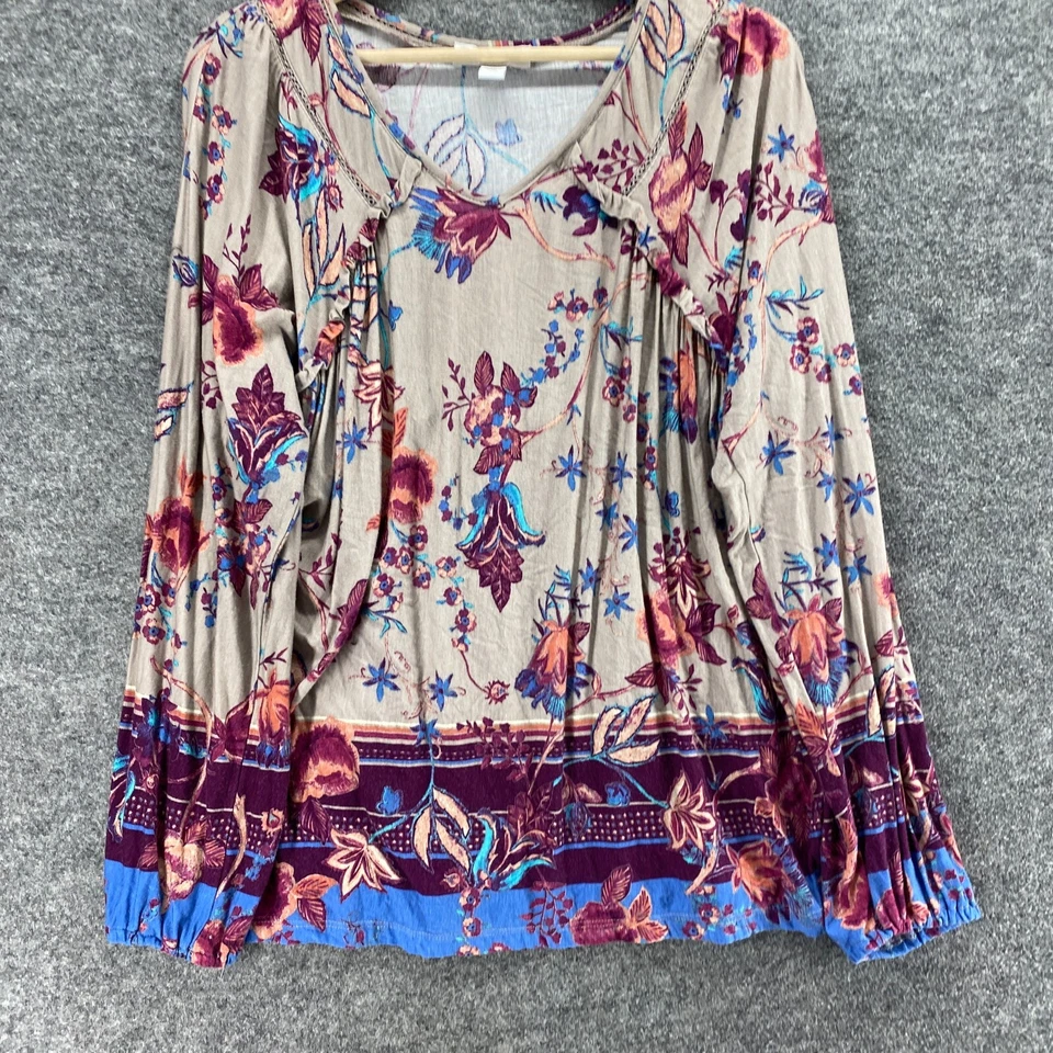 Blusa vintage America para mujer M gris medio floral cuello en V manga larga informal Foto 4 de 4
