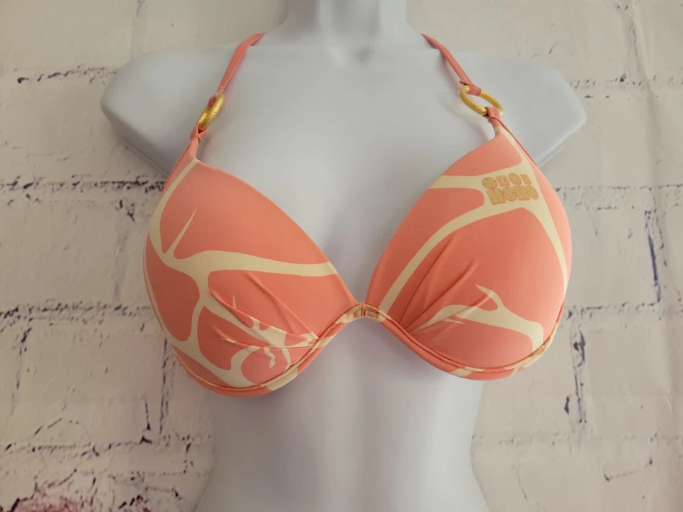Top de bikini acolchado push up Tara Grinna solo talla 34 con aros rosa melocotón Foto 3 de 4